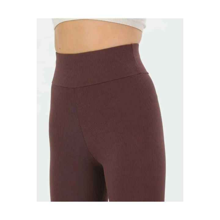 RIBBED SLIM CUT HIGH WAIST WINTER BROWN LEGGINGS
