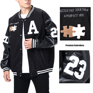 Venta al por mayor Tarifa de calidad superior Producto clásico Manga de cuero Varsity Chaquetas Cuello alto personalizado Lona High Street - Product Image 3