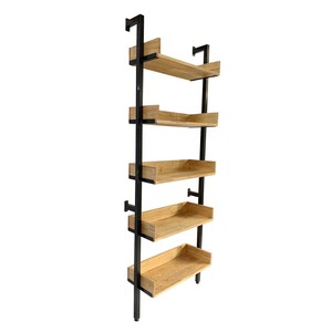 Estante de Pared de 5 Niveles con Estructura de Madera de Caucho y Hierro para Sala de Estar, Dormitorio, Baño y Cocina - Product Image 6