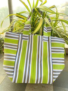 Bolsas de compras de nylon Respetuosas con el medio ambiente Tejido grande PP Plástico de polipropileno reciclado sostenible Opciones a granel a rayas para supermercado - Product Image 6