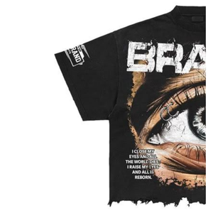 Fond en détresse surdimensionné de conception OEM sérigraphie tendance sur mesure unisexe 100% coton solide tricoté écologique - Product Image 4