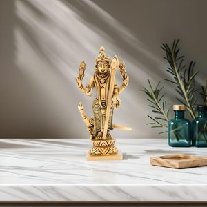 Murugan Idol Laiton Seigneur Murugan Statue Karthikeyan Idol Murugan Silai Laiton 12.7 CM Hauteur Laiton Couleur Or 1 Pièce, Religieux - Product Image 6