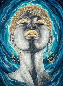 Retrato de mosaico, mosaico oscuro elaborado con textura de piedra, tesserae, arte de pared, oración silenciosa, arte de pared de dama en negro mate - Product Image 2