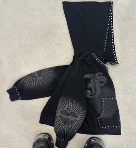 Fabricant de vêtements Boxy Baggy recadrée broderie acide lavage diamant soleil délavé à capuche strass vestes zippées pour hommes - Product Image 2