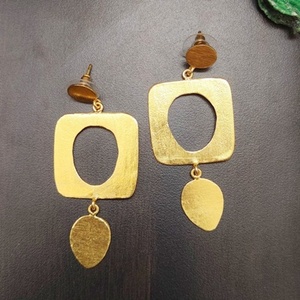 Boucles d'oreilles pendantes géométriques en laiton, style bohème tendance, plaqué or, pour femmes, autres occasions, bijoux faits à la main - Product Image 2