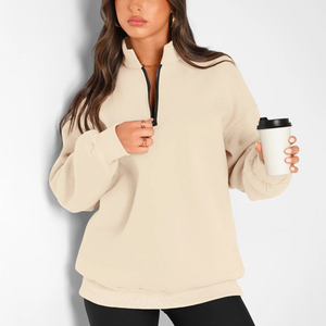 Sudadera de mujer con hombros caídos y media cremallera, de algodón, con logo personalizado, estilo casual, tipo jersey, sudaderas con capucha y sudaderas para mujer - Product Image 4
