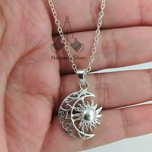Collar con Colgante de Sol y Luna en Plata de Ley 925 Hecho a Mano, Cadena de Platino, Regalo para Ella en Cumpleaños, Aniversario o Día de San Valentín - Product Image 3