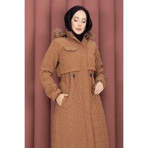 Abrigo Acolchado Nova Tan con Capucha de Piel para Mujer, Impermeable, de Invierno, con Forro de Lino, Relleno de Fibra de Poliéster, Estampado - Product Image 2