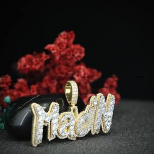 Colgante Personalizado de Hip Hop, Plata de Ley 925, Moissanita VVS, Corte Brillante Redondo, Diamante, Letra con Nombre - Product Image 4