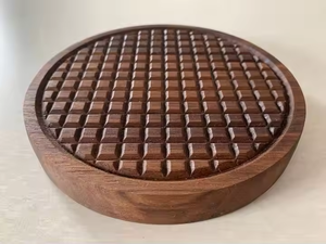 La mejor calidad posavasos redondo marrón café desayuno plato posavasos de madera posavasos de nogal por Crescent Crafts - Product Image 4