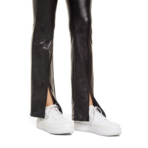 OEM Custom Logo Fashion High Waist Bottom Slit Skinny <b>Trousers</b> Women's <b>Leather</b> Pants Customized Women Skinny Fit <b>Leather</b> Pant's - Product Image 5