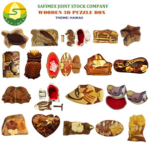 Boîte à bijoux en bois artisanale avec intarsia, boîte secrète 3D pour cadeau de Noël, fabriquée en usine au Vietnam. - Product Image 6