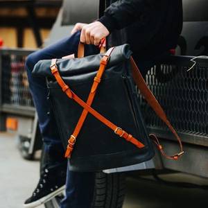 Leather <b>Backpack</b> Computer Roll Top Men Christmas Gift Rolltop LRTB-0084 - Product Image 4