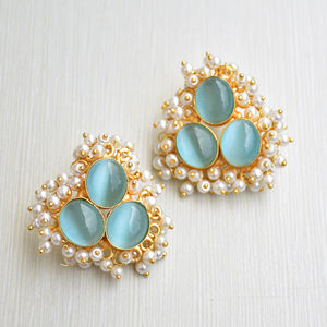 Boucles d'oreilles pendantes en laiton tendance, pierre semi-précieuse naturelle, finition en laiton antique, style avant-gardiste, haute qualité - Product Image 6