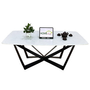 Rectangular <b>Dining</b> <b>Table</b> 140/160x80cm BA68117 with Sintered Stone Top and Powder-Coated Iron Legs Assembled Dinning <b>Table</b> - Product Image 1