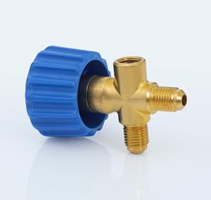 Válvula de Latón Azul de 1/4 de Pulgada, 7/16 -20 SAE 45 °   Manómetro de Refrigerante con Puerto BSP de 1/8 -28, 1100 PSI, Válvula de Medición, India - Product Image 3