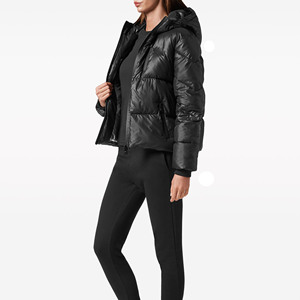 Dernière veste matelassée noire personnalisée pour femme avec capuche amovible, manches longues, fermeture éclair, pour l'hiver - Product Image 4