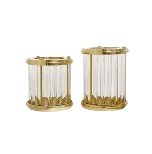 Ensemble de deux couverts décoratifs or poli ouragans décor à la maison restaurant bougeoir exquis verre métal ouragans - Product Image 1