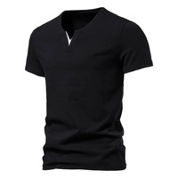 T-shirts d'été pour hommes de haute qualité à manches courtes et col en V, décontractés, en coton, coupe ample, tricotés, anti-boulochage