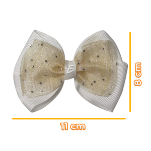 Doppio Fiocco per Capelli con Spilla, Accessori per Acconciature, Pizzo Trasparente Decorato con Glitter, Coppia di Pezzi Eleganti - Product Image 6