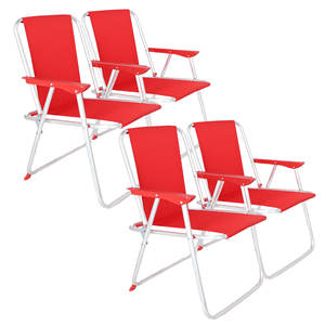 Set di 4 Sedie da Spiaggia Pieghevoli in Metallo Rosso 44x44x74cm di Well Home - Product Image 1