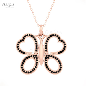 New Arrival 1mm Round Cut <b>Black</b> Diamond Engagement Pendant 14k Solid Gold Butterfly Charm Necklace Gold Jewelry At Factory Cost - Product Image 6