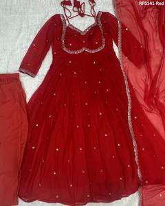ชุดเดรสผ้า Georgette Anarkali มีสไตล์สำหรับผู้หญิงปักลายเสื้อคอเสื้อสำหรับเทศกาลปาร์ตี้ดีไซน์บานแบบคลาสสิก - Product Image 5