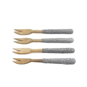Conjunto de cubiertos de madera Natural con apariencia de lujo, tenedor de alta calidad, plata, hormigón, diseño, mango, corte de queso - Product Image 1