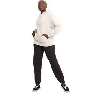 Sweat à capuche long pour femme, tissu velours confortable, logo sur le devant, coupe décontractée, vêtements de rue décontractés pour l'hiver - Product Image 5