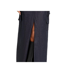 Jupe longue Line Dot Mora en denim gris vintage, imprimé décontracté, techniques de déchirage, coupe droite, idéale pour le printemps, l'été, l'automne et l'hiver - Product Image 3