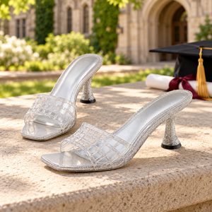 Tacones de Mujer Plateados con Punta Cuadrada y Correa de PVC Transparente, Tacón de Reloj de Arena y Punta Abierta para Vestidos de Fiesta de Verano en el Jardín - Product Image 3