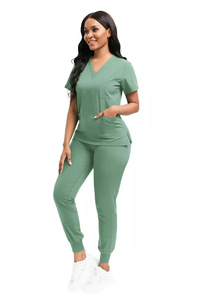 Conjunto de Uniforme Médico de Alta Calidad con Cuello en V para Hombres y Mujeres, Transpirable, para Verano, para Uso Hospitalario, Elástico - Product Image 4