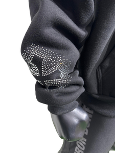 ชุดวอร์มผ้าฟลีซคอตตอนเทคนิคพิเศษ ย้อมสีดำแบบวินเทจ ผลิตในปากีสถาน แบบ OEM ซิปเต็มตัว ไซส์พลัส ปักลายเพชร สำหรับฤดูหนาว - Product Image 6