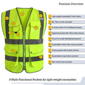 Chaleco de seguridad de poliéster de alta visibilidad personalizable para adultos de alta visibilidad con cremallera frontal y función a prueba de agua al mejor precio - Product Image 3