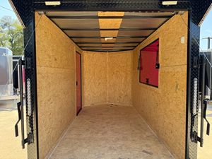 New Design Pink Enclosed Cargo <b>Trailer</b> 7x16 Aluminum Diamond Plate Trim Dual Axle Black - Product Image 5