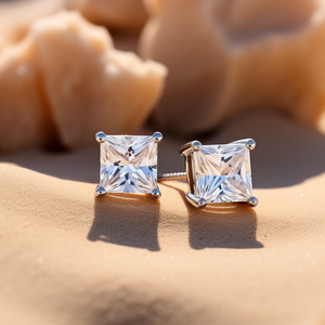 Chapado en oro plata esterlina 925 estilo Hip Hop lindo corte princesa VVS Moissanite diamante Stud pendientes para mujeres tercera fiesta - Product Image 6