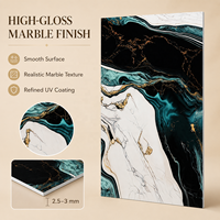Panneau mural en PVC brillant MORLENX noir, bleu sarcelle et blanc, motif abstrait marbré UV, pour un design mural de luxe