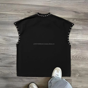 Black <b>Rhinestone</b> Tank <b>Top</b> Oversized Sleeveless T-Shirt Custom Logo Breathable Summer Fashion Hip Hop - Product Image 3