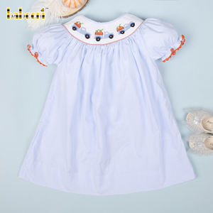 Conjunto Infantil Otoñal Personalizable Hecho a Mano con Bordado Smocked de Camión Calabaza, Venta al por Mayor ODM, 100% Algodón - Product Image 2