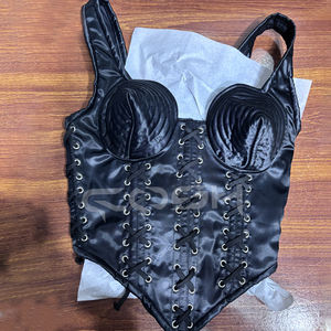 Custom Made <b>Black</b> Satin Bustier <b>Corset</b> With Front Lacing Design & Structured Cups | Wholesale Supplier - Product Image 1