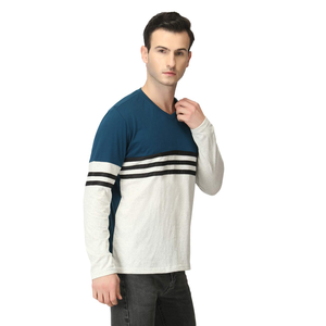 เสื้อยืดลายทางผ้าคอตตอน100% สำหรับผู้ชาย,เสื้อยืดคอกลมแขนยาวเข้ารูปสีแบบกำหนดเอง - Product Image 3