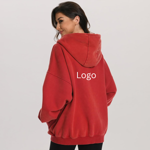 Customizable Color Logo Stone-<b>Washed</b> Printed Oversized Two-Way Zipper Hoodie ribbed hem and cuff y2k streetwear for <b>Women</b> - Product Image 2