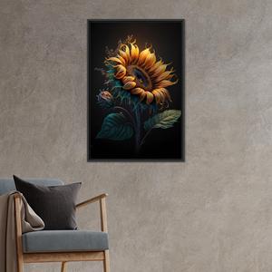 Impression sur toile moderne motif tournesol : décoration botanique élégante pour la maison ou le bureau, encadrée en noir - Product Image 1