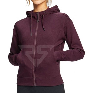 Sudaderas con capucha de mujer de punto liso marrón OEM personalizadas de alta calidad ropa de gimnasio sudaderas con capucha de mujer con cremallera completa - Product Image 3