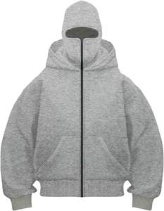 Sweat à capuche zippé pour homme, 100% coton, veste en polaire chaude avec masque brodé, streetwear décontracté, logo personnalisé OEM - Product Image 1