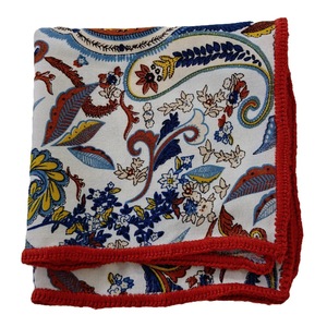 Pañuelo de bolsillo de viscosa con diseño paisley rojo y azul, bordado a mano, con borde distintivo, para pañuelos cuadrados - Product Image 2
