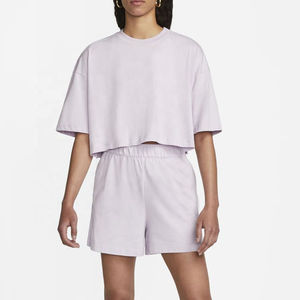 T-shirt court côtelé à carreaux pour femme 100 % coton, écologique, confortable, élégant, look estival, tendance, respirant, séchage rapide, décontracté - Product Image 3