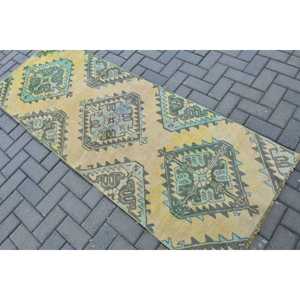 Turkish Vintage Rug, 2.6x7.2 ft Runner Rug, <b>Yellow</b> Patchwork Rug - Product Image 4