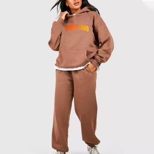 Conjunto Deportivo Personalizable de Invierno para Mujer, 100% Algodón, Forro Polar Transpirable, con Capucha, Estilo Urbano, Impresión de Logotipo Personalizado, 2 Piezas, OEM - Product Image 1