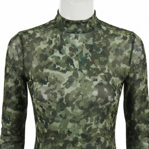 Camiseta de Manga Larga con Cuello Alto y Estampado de Malla Sexy Casual Estilo Europeo Americano Y2k para Mujer, Nueva Colección 2025 - Product Image 4